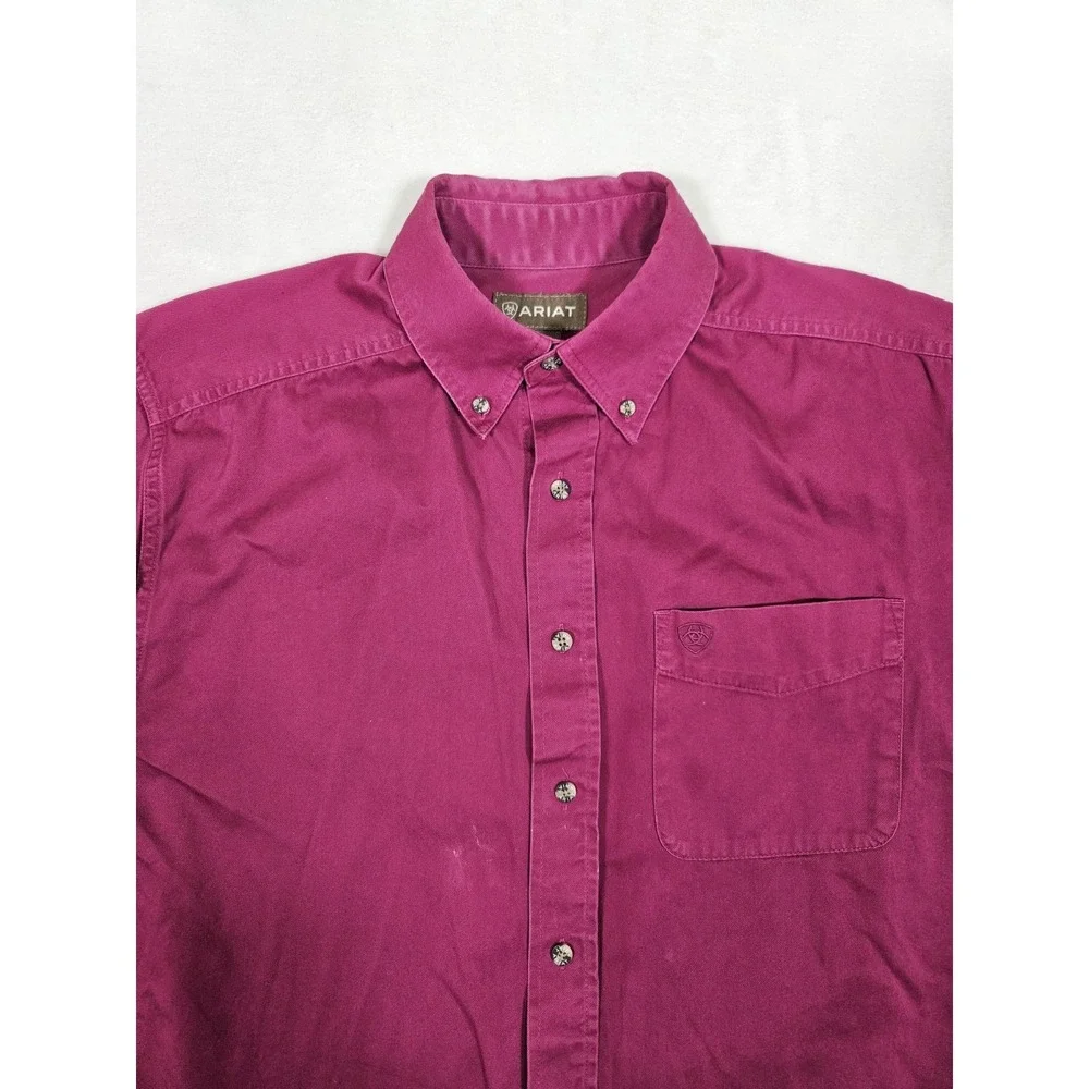 Ariat Shirt Mens Med Red Long Sleeve Button Down Pocket Logo 100% Cotton Western